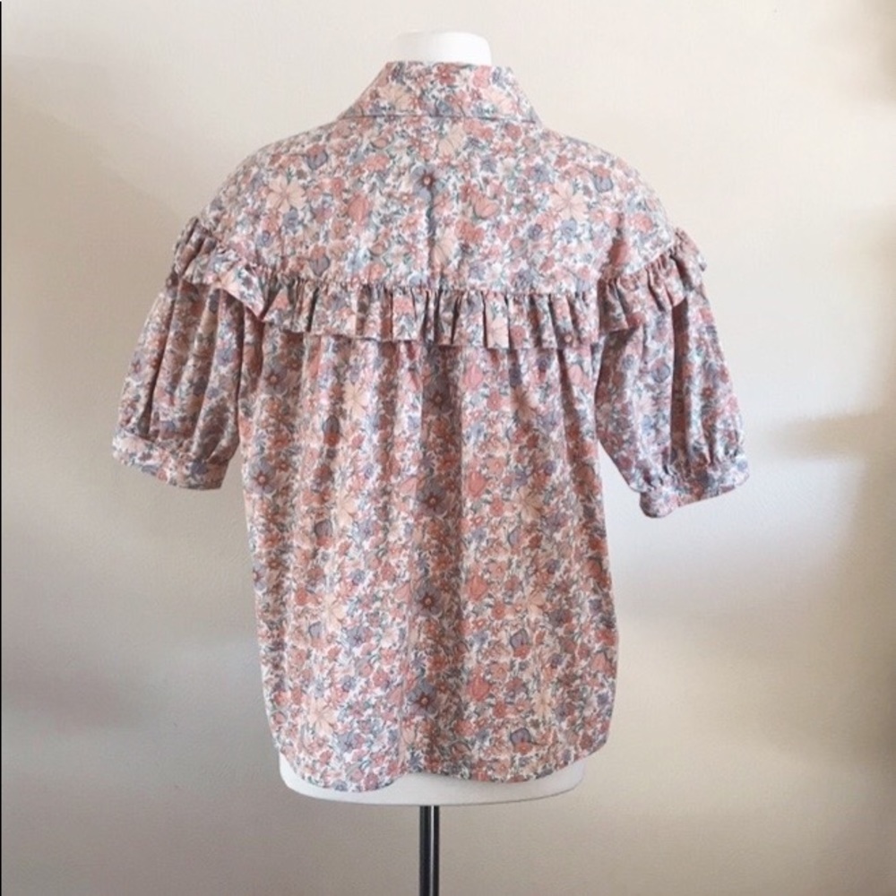VINTAGE Floral Ruffle Collar Button Up Blouse - Picture 3 of 7